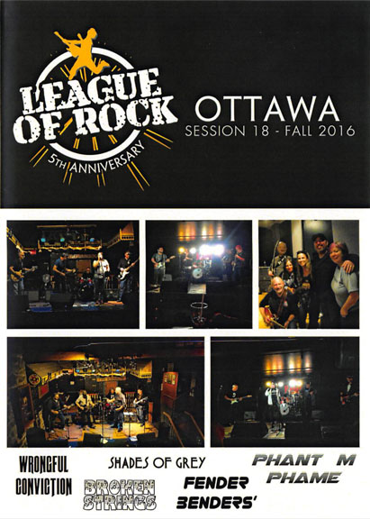 The cover of the League of Rock Ottawa Session 18 Fall 2016 CD with pictures of all five bands from that session.